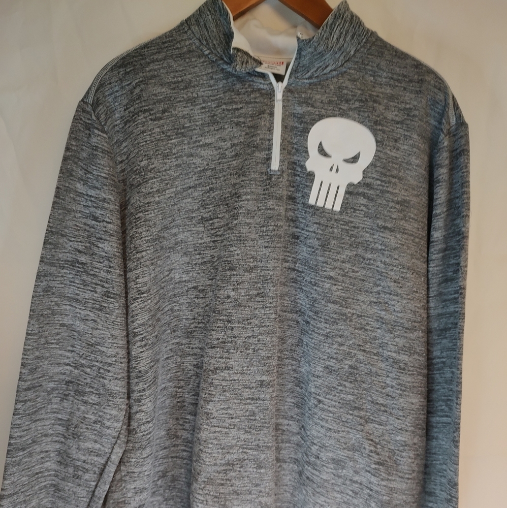 Marvel Sweater Mens Extra Large GrayPunisher  Comics  1/4 Zip Long Sleeve